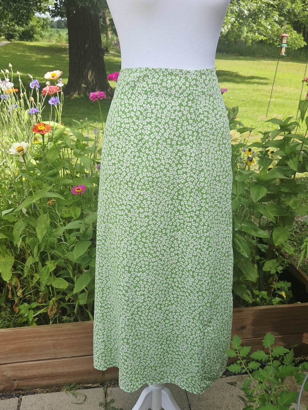 SHEIN Green Floral Midi Skirt with High Slit Size L